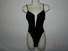 GORGEOUS Vintage SATIN Bustier Black velvet BODYSUIT Teddy LACE Nylon Stretch