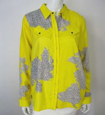 INSIGHT NWT Long Sleeve Blouse Size 8 Yellow Gray Button Down Collared 