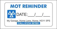 100 MOT Reminder Sticker Garage Sticker Customised With Your Name and Address