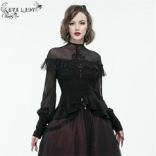 Eva Lady Women's Gothic Sexy Transparent Lace Long Sleeve Shirt Slim Fit Tops
