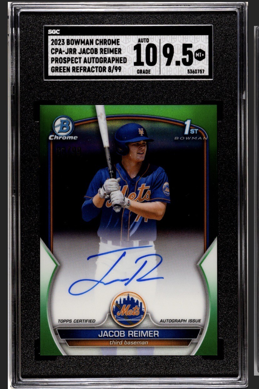 2023 Bowman Chrome Jacob Reimer 1st Bowman True GREEN Auto /99 SGC 9.5 / 10 Auto
