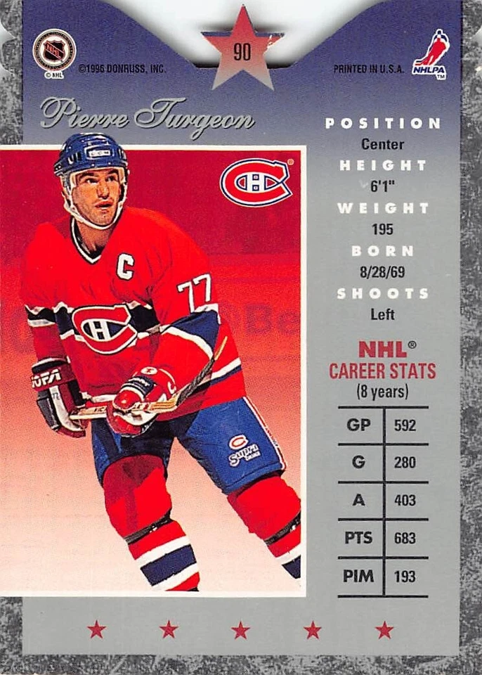 1995-96 Donruss Elite Pierre Turgeon Die-Cut #90 NM/MT MONTREAL CANADIENS - Image 2 of 2