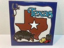 Masterworks Art Tile Trivet Texas Armadillo Lone Star Cowboy Boots 6” USA