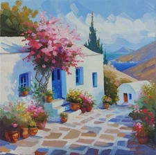 Cityscape oil painting on canvas House in Greece impressionism oil painting