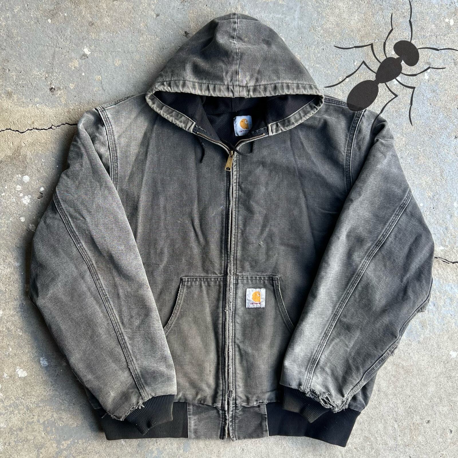 Vintage Y2K Carhartt faded black hooded work jacket