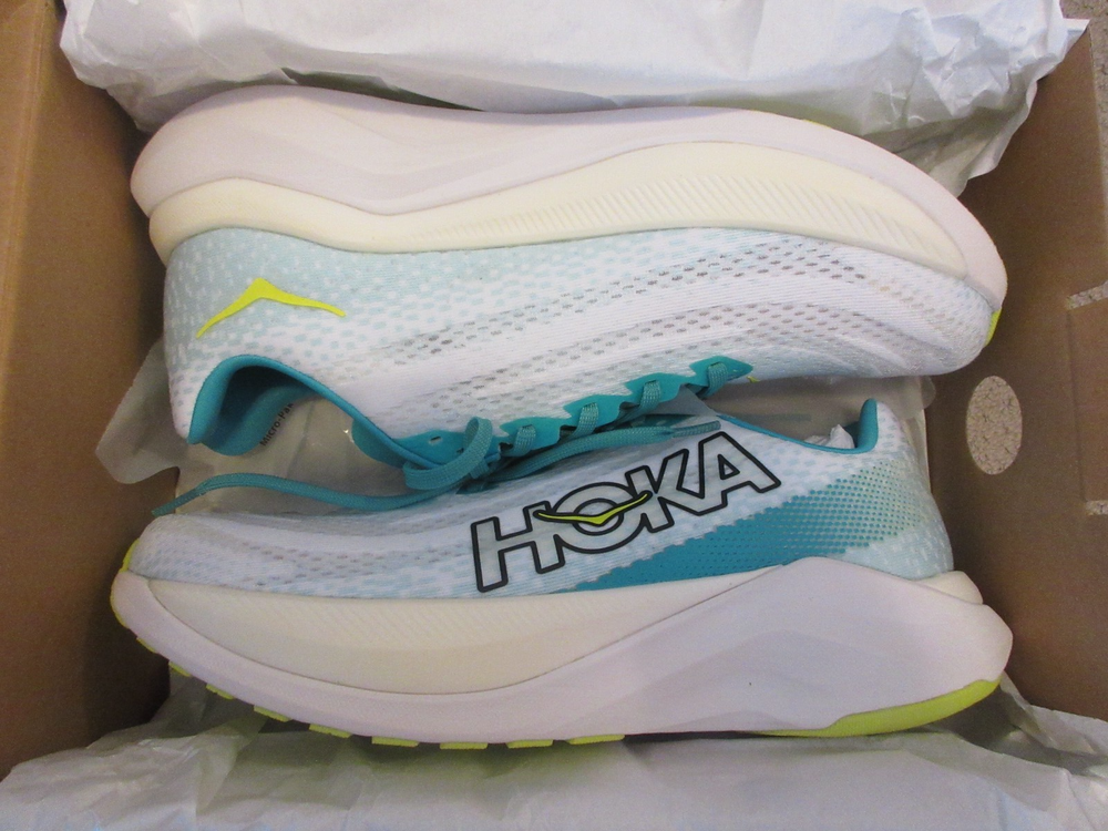 Men's New HOKA Mach X Road Running Shoes Size 10 White / Blue Glass