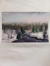 original watercolor paint "winter landscape" #miniature #winter river 3.86x5.8in