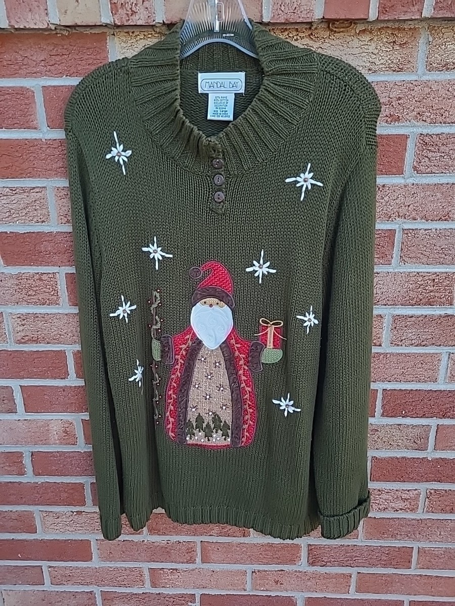 Vintage Mandal Bay Christmas Sweater Women's Large Tunic Pullover Old Saint  Nick