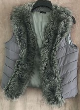 Lily Ladies Padded Gilet With Faux Fur - Grey S/m