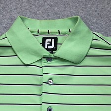 Footjoy FJ Polo Shirt Men's Medium Green Striped Golf Performance Stretch Logo