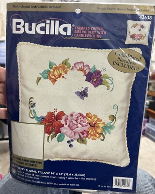 Vintage Bucilla Butterfly Floral Pillow Kit 42638 Barbara Baatz Design RARE