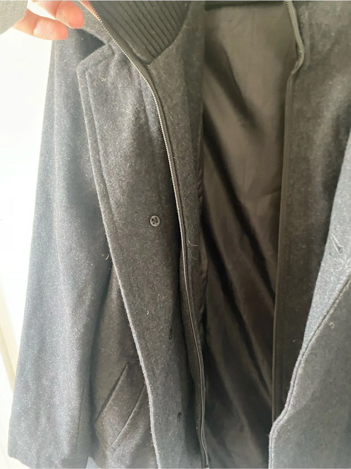 JF J. Ferrar Men's Black Wool Blend Car Coat Zip Bib Size XL Dark Academia NWOT - product detail image 4
