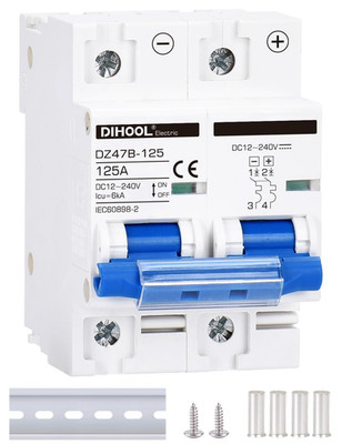 DC Circuit Breaker,125A 2 Pole,12V to 240 Volt Solar Disconnect Switch,DIN Rail
