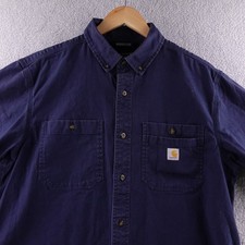 Carhartt Rugged Flex Workwear Men's Large Navy Blue Short Sleeve Button Up Shirt