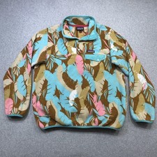Patagonia Synchilla Snap T Fleece Pullover Women Large Blue Brown Feather Dance