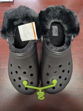 CROCS Classic Platform Fuzz Lined Clog - BLACK Unisex W 10 Size NWT