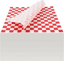 500 Sheets Sandwich Wrapping Paper, 12 X 12 Inches Red and White Checkered Deli