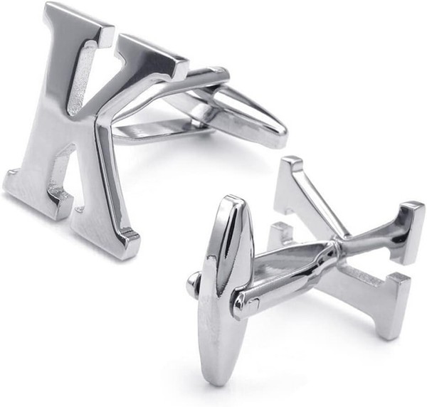 ManschettenknöPfe Edelstahl Silber Buchstabe 1 Paar Hochzeit Herren Cufflinks-image