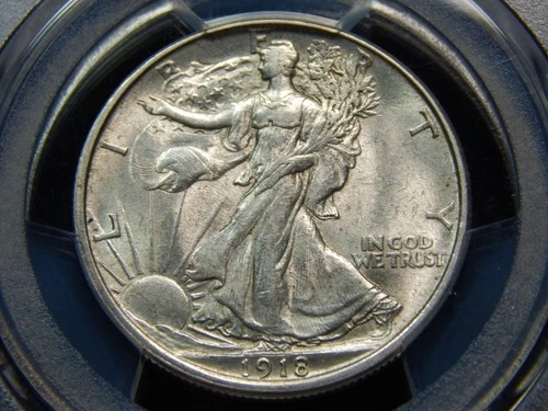1918-D 50C Walking Liberty Half Dollar AU-58 PCGS/CAC Better Date Strong Strike!