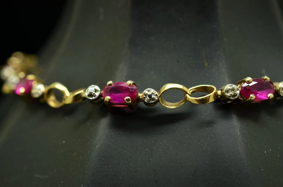 Brazalete Cadena Rubí Rosa Oro Amarillo 10K 7" 3.6mm 3.7 gramos Foto 2 de 4