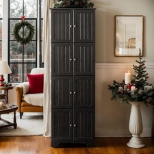 72" H Farmhouse Storage Cabinet, 4 Tier Kitchen Pantry Cabinet with 8 Doors