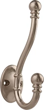 6-Piece Satin Nickel Double Prong Robe Hook Set for Coats and Towels