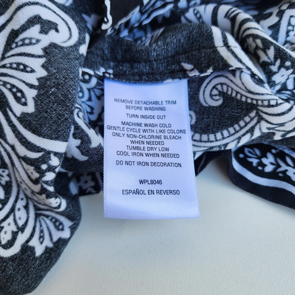 Charter Club Intimates 黑色白色人造丝睡衣拉链移位柔软舒适 Paisle S — 第 4/4 张图片