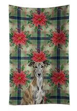 Brindle Greyhound Christmas Poinsettas Kitchen Towel WDK8663KTWL