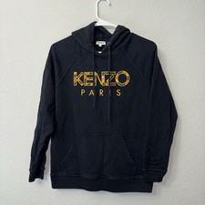 Kenzo Paris Hoodie Women  s Size XS Black Embroidered Drawstring Sweatshirt