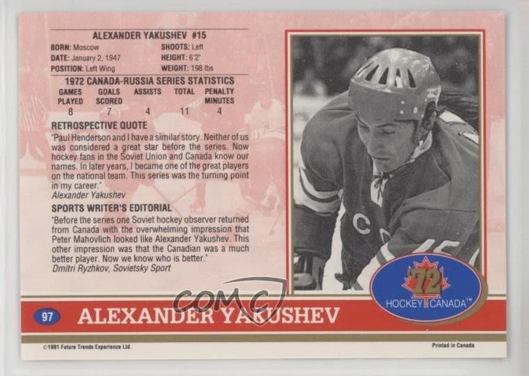 1991-92 Future Trends '72 Hockey Canada Alexander Yakushev #97 HOF - Image 2 of 2