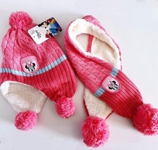 NEW Disney Minnie Mouse 2pc Pink Knit Beanie Hat Scarf Gloves Set 6M-5Y 