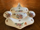 Vnt Porcelain 3 Section Condiment Serving Dish Yellow & Pink Roses Gold Trim  — photo 2
