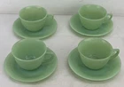 VINTAGE FIRE KING JADEITE JANE RAY CUP & SAUCER 8 PIECE SET OF 4  GREAT SHAPE!