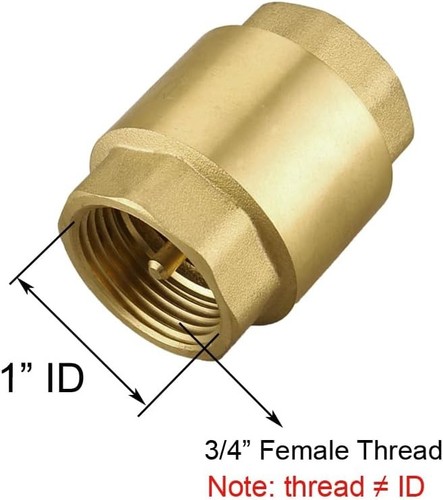 2 Pack Brass 3/4" NPT Female Inline Spring Check Valve One-Way Backflow