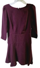 NWOT Ann Taylor 2 Fit Flare Burgundy Wine 3/4 Sleeve Dress 125858
