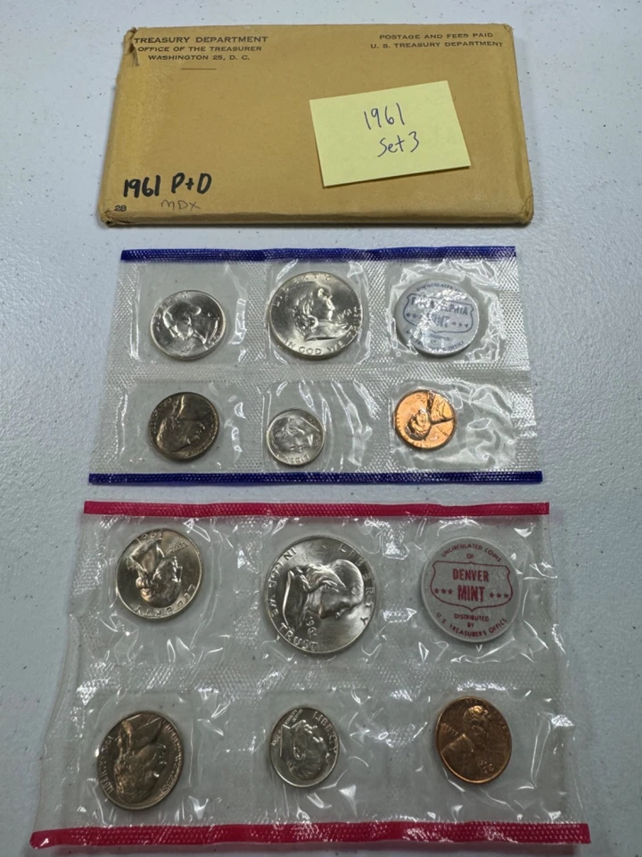 (1) 1961  US MINT SILVER P & D Set,  in all OGP,   w/ 90%  SILVER COINS,   SET 3 - Image 3 of 4