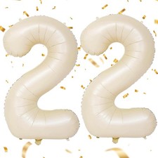 Ballon en forme de chiffre 22  Beige  101 cm  Blanc sable  Ballon à l'hélium ...