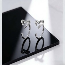 New Women's 925 Silver Plated Heart-Shaped Hollow Hoop Earrings Hypoallergenic