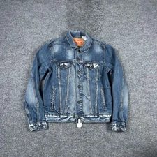 Levi Strauss Denim Jacket Mens Small Blue 72334 Distressed Trucker Jean Coat