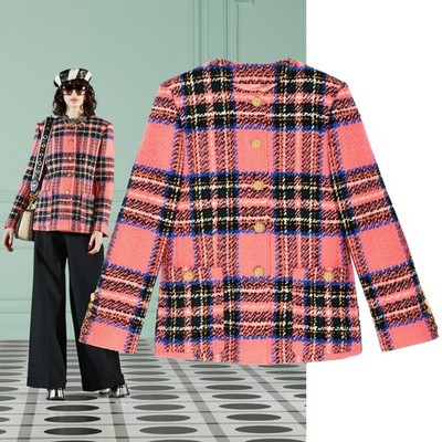 GUCCI JACKET WOOL TARTAN CHECK BOUCLE BLAZER $4,300 sz 42 IT US
