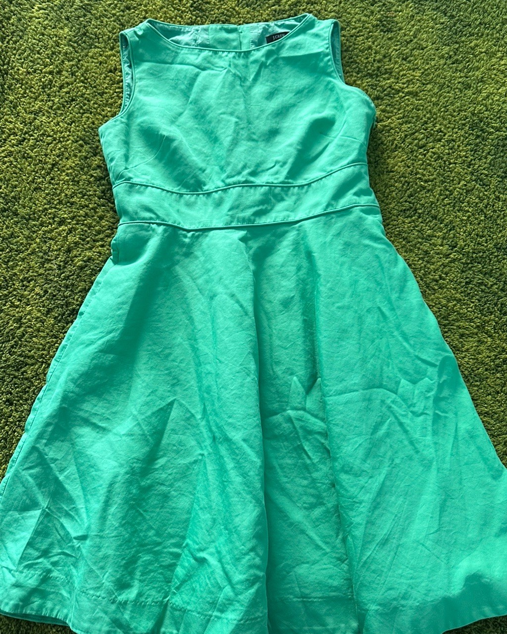 JCREW WOMENS DRESS 100%cotton Green Fit&Flare back buttons sleeveless Sz 12