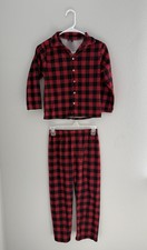 PJ's B Presents Boys Red/Black Plaid Fleece Button-Up Pajama Set 7/8