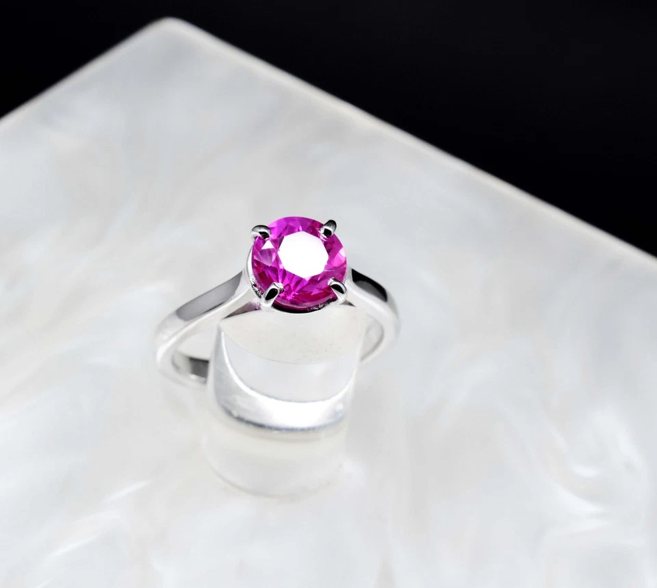 Anel de rubi rosa natural Mogok prata esterlina 925 certificado 3,37 gramas EUA 7 - Imagem 2 de 4