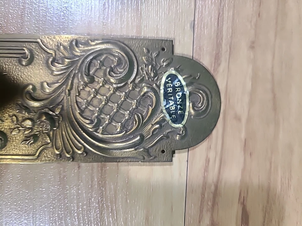 Старинная викторианская 3-латунная нажимная дверная ручка херувим рококо - Изображение 3 из 4