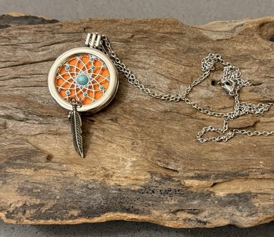 NEW Mindful Souls Dreamcatcher Silver Bohemian Necklace Essential Oil Diffuser