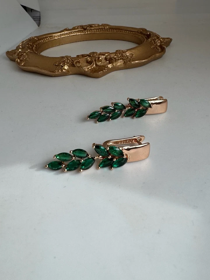 Wunderschöne 585rg gestempelte Ohrringe, Smaragd, rolled, 4,8 gr. Neu - Bild 3 von 4