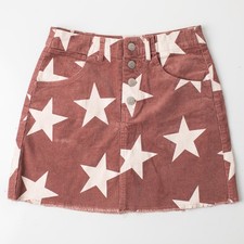 Altar  d State Women  s Corduroy Star Print Button Front Mini Skirt XS Pink Brown