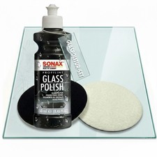 SONAX 250ml Glass Polish + 2x Ø75mm Glas-Polierpads Scheibenpolitur Glaspolitur