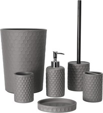 Bathroom Accessory Set 6 Piece Grey Bathroom Accessories Set W/ Trash Can