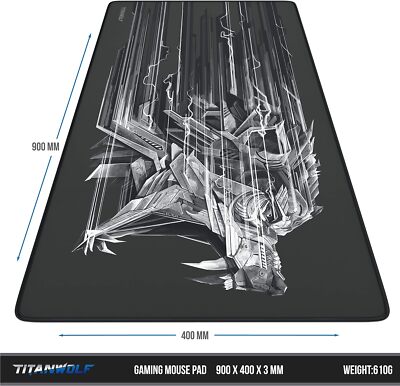 Tappetino Mouse Da Gaming TITANWOLF XXL - 900x400mm, 3mm Spessore | Base Gomma Antiscivolo, Design Wolf Skull - Foto 5